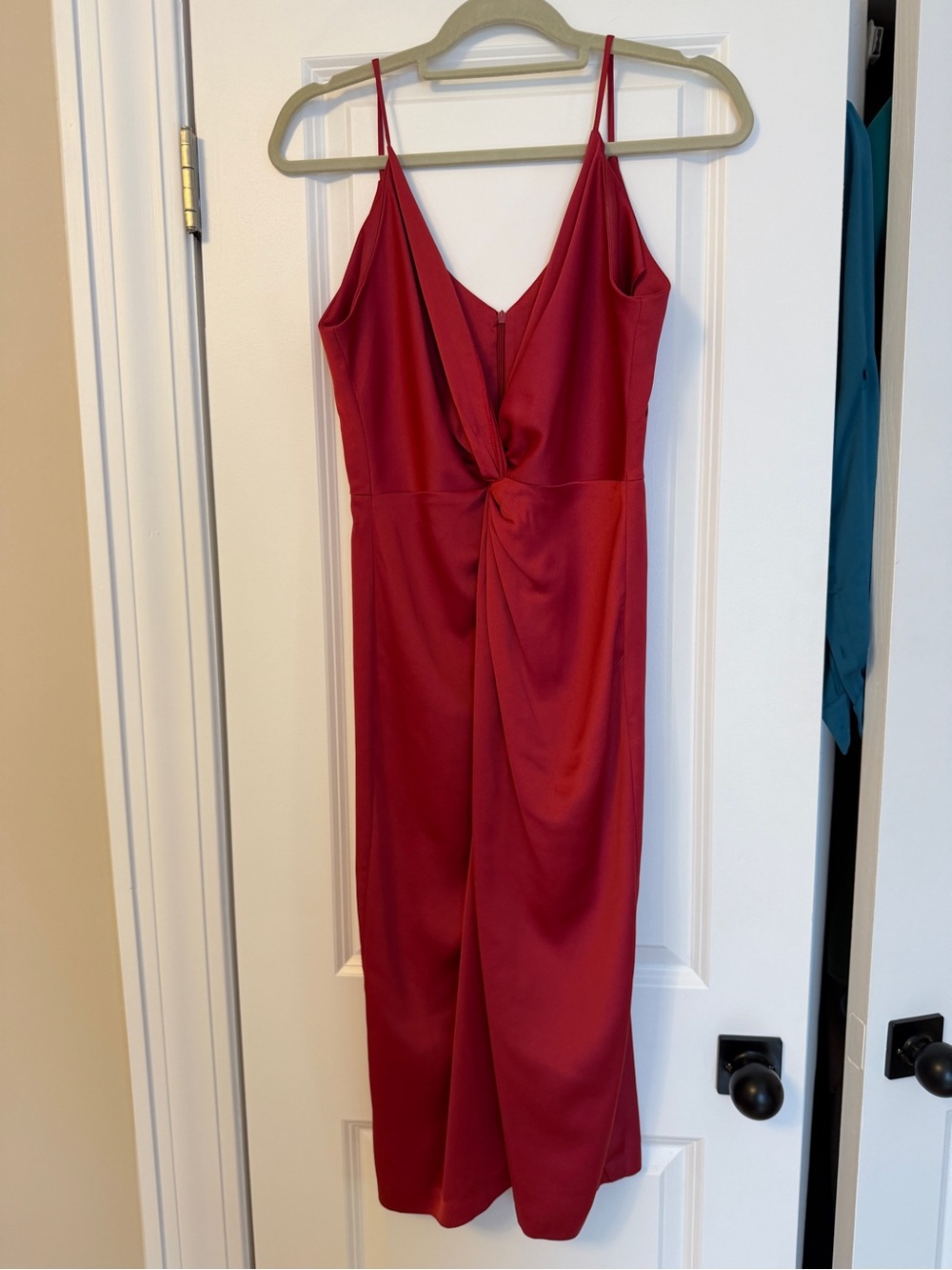 Taylor Red Spaghetti-Strap Twist-Front Midi Dress